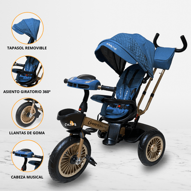 TRICICLO GUIADOR CON USB PARA NIÑOS «CROSS» BLUE