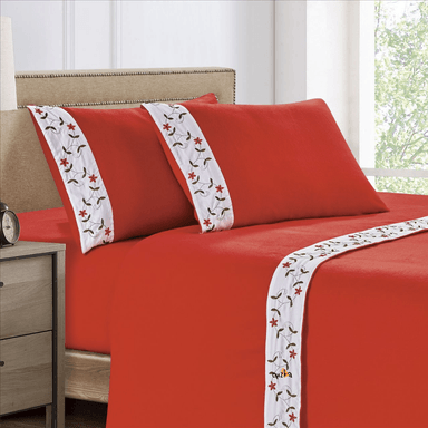 SET SÁBANAS CASATEX 2 PLAZAS POLAR ROJO BORDADA ULTRA SUAVE 4 PIEZAS