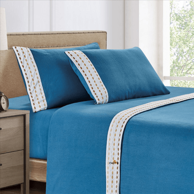 SET SÁBANAS CASATEX 2 PLAZAS POLAR CELESTE BORDADA ULTRA SUAVE 4 PIEZAS