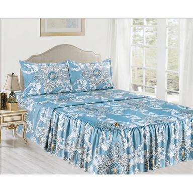 SET SÁBANAS CASATEX QUEEN CELESTE CON BLONDA 4 PIEZAS