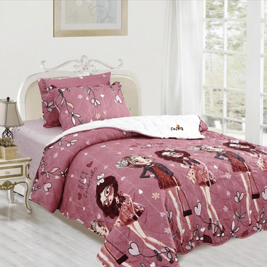 EDREDÓN CASATEX 1.5 PLAZAS ROSADO TELA HIPOALERGÉNICO CON CARNERO + SET SÁBANAS