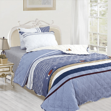 EDREDÓN CASATEX 1.5 PLAZAS CELESTE TELA HIPOALERGÉNICO CON CARNERO + SET SÁBANAS