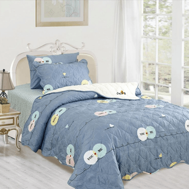 EDREDÓN CASATEX 1.5 PLAZAS CELESTE TELA HIPOALERGÉNICO CON CARNERO + SET SÁBANAS