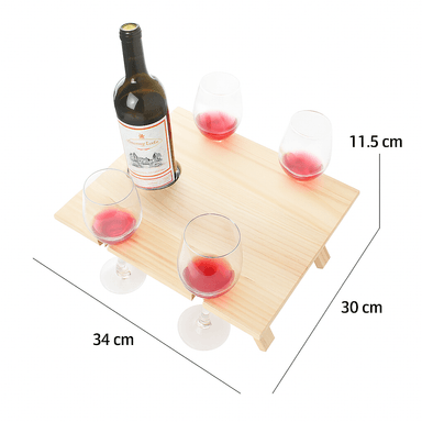 MESA DE PICNIC PLEGABLE PARA VINO CON SOPORTE PARA 4 COPAS Y 1 BOTELLA – MADERA NATURAL - 5
