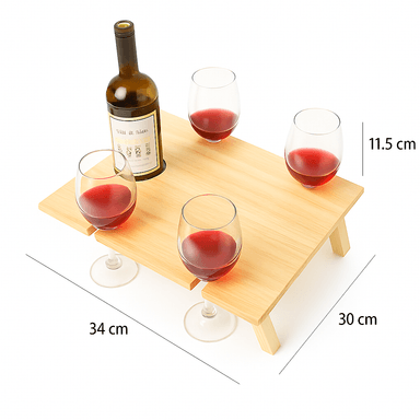 MESA DE PICNIC PLEGABLE PARA VINO CON SOPORTE PARA 4 COPAS Y 1 BOTELLA – MADERA BARNIZADA - 6