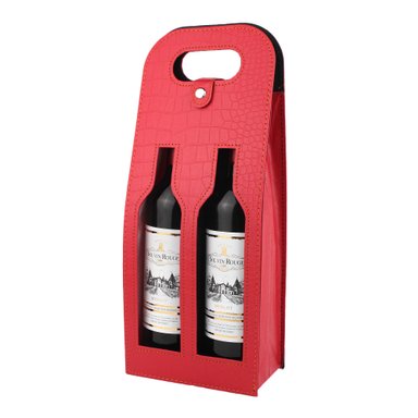 BOLSA DE REGALO ELEGANTE PARA VINO DE CUERO ROJO – 2 BOTELLAS