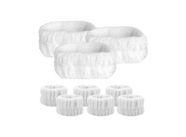 VINCHA BAÑO CON MOÑO + PULSERAS MUÑECA BLANCO 3 UNIDADES