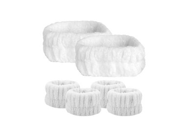 VINCHA BAÑO CON MOÑO + PULSERAS MUÑECA BLANCO 2 UNIDADES