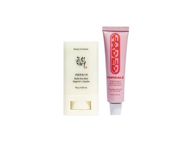 SET BLOQUEADOR FACIAL BEAUTY OF JOSEON MATTE SUN STICK MUGWOT 18 GR + FADED MINI MANCHAS TOPICALS