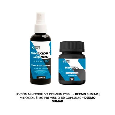 DÚO PREMIUM MINOXIDIL 5MG 60CÁPS + LOCIÓN 5% 120ML DERMOSUMAK