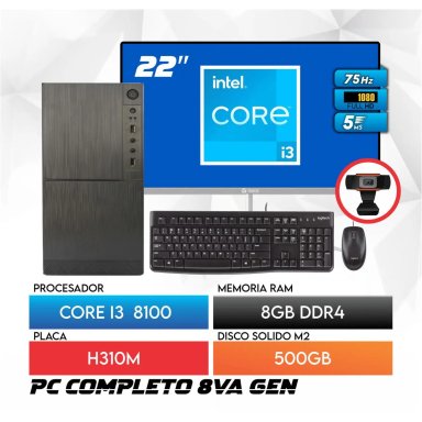 COMPUTADORA INTEL INTEL CORE I3 RAM 16GB PC CORE I3 8100 SSD 500GB MONITOR 24 FHD WEBCAM - 1