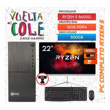 COMPUTADORA AMD AMD RYZEN 5 RAM 16GB PC GAMER RYZEN 5 5600G SSD 500GB MONITOR 22' KIT LOGITECH - 1