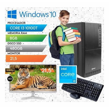 PC INTEL INTEL CORE I3 RAM 8GB COMPUTADORA CORE I3 10100T 10GEN SSD 480GB MONITOR 21,5” - 1
