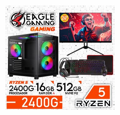 COMPUTADORA PC GAMER RYZEN 5 2400G -RAM 16GB- SSD 500GB- MONITOR24' -KIT - 1