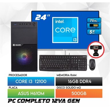 COMPUTADORA INTEL INTEL CORE I3 RAM 16GB PC CORE I3 12100 SSD 500GB MONITOR 24 FHD WEBCAM - 1