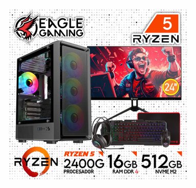 COMPUTADORA AMD AMD RYZEN 5 RAM 16GB PC GAMER RYZEN 5 2400G SSD 500GB MONITOR 22' KIT LOGITECH - 1