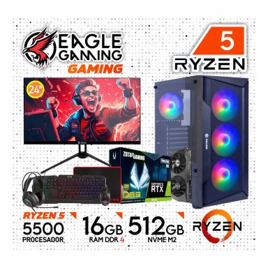 PC RYZEN AMD RYZEN 5 RAM 16GB GAMER AMD 5 5500 8GB MONITOR 24' 120HZ SSD M.2 1TB RTX 3050 - 1