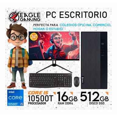 PC COMPUTADORA INTEL CORE I5 10500T 10GEN -RAM 16GB- SSD 512GB- MONITOR 24” - 1