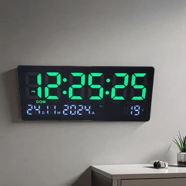 RELOJ DIGITAL DE PARED CON FECHA Y TEMPERATURA 36X16CM