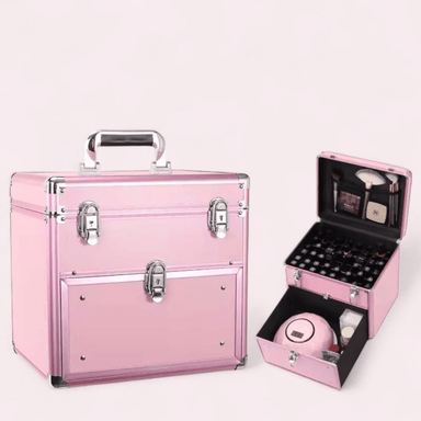 CAJA DE COSMÉTICOS DE ALUMINIO PARA UÑAS DE 2 NIVELES