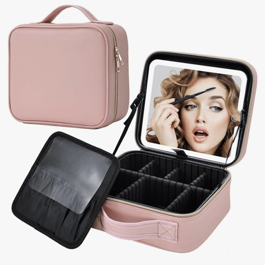 MALETA ORGANIZADOR DE MAQUILLAJE CON ESPEJO RECARGABLE Y LUZ LED