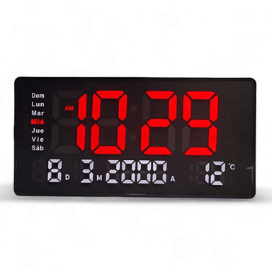 RELOJ DIGITAL DE PARED CON FECHA HORA TEMPERATURA 32X16CM