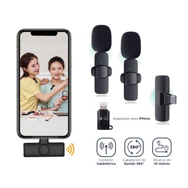 MICRÓFONOS INALÁMBRICOS DOBLE TIPO C Y ADAPTADOR PARA IPHONE 2 EN 1