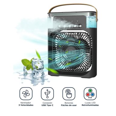 VENTILADOR ENFRIADOR HUMIDIFICADOR 3 EN 1 CON LUZ LED RGB TEMPORIZADOR