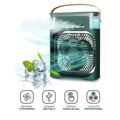VENTILADOR ENFRIADOR HUMIDIFICADOR 3 EN 1 CON LUZ LED RGB TEMPORIZADOR