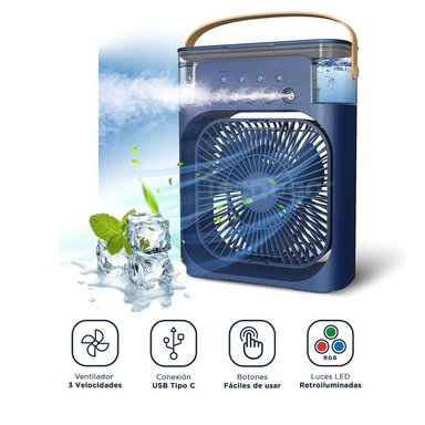 VENTILADOR ENFRIADOR HUMIDIFICADOR 3 EN 1 CON LUZ LED RGB TEMPORIZADOR