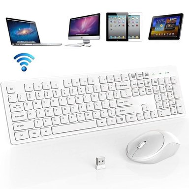 TECLADO Y MOUSE INALÁMBRICO SEISA DN-K07 BLANCO USB 2.4 GHZ WINDOWS Y MACBOOK - 1
