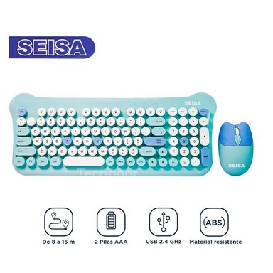 KIT TECLADO Y MOUSE KAWAII INALÁMBRICO CELESTE MULTICOLOR DN-C700 - 1