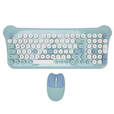 KIT TECLADO Y MOUSE KAWAII INALÁMBRICO CELESTE MULTICOLOR DN-C700 - 2