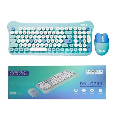 KIT TECLADO Y MOUSE KAWAII INALÁMBRICO CELESTE MULTICOLOR DN-C700 - 3