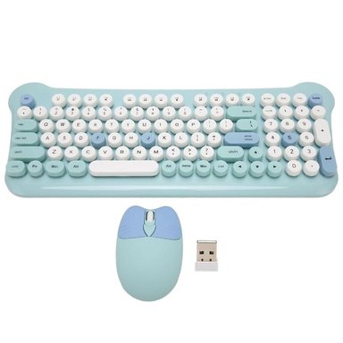 KIT TECLADO Y MOUSE KAWAII INALÁMBRICO CELESTE MULTICOLOR DN-C700 - 4