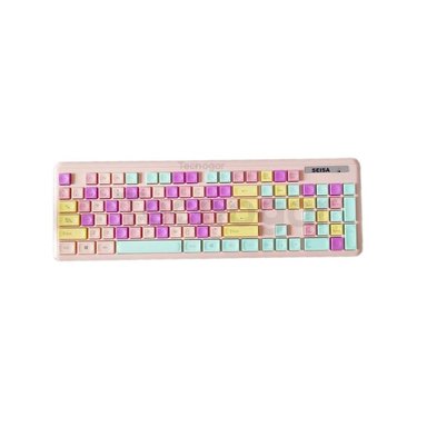 KIT TECLADO INALÁMBRICO SEISA DN-C400 Y MOUSE ROSADO MULTICOLOR PC - 2