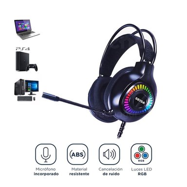 AUDÍFONOS GAMER CON LUZ LED RGB MICRÓFONO PARA PC PS4 LAPTOP XBOX - 1