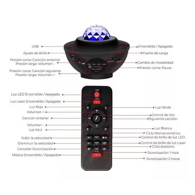 PROYECTOR SEISA LED-B45G GALAXIA CON PARLANTE BLUETOOTH Y LUCES LED RGB PARA FIESTA - 3