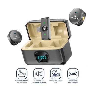 MICRÓFONO INALÁMBRICO CON ESTUCHE DE CARGA Y CANCELACIÓN DE RUIDO SX21