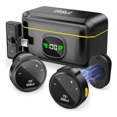 MICRÓFONO INALÁMBRICO CON CARGADOR Y ANC 40 HORAS TIPO C 2 TX + 1 RX