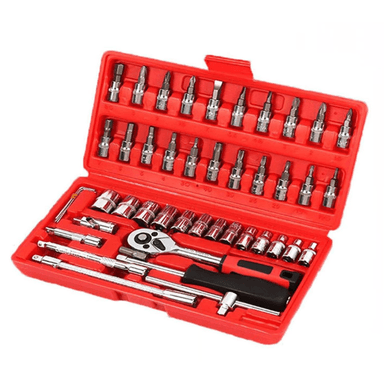 KIT DE HERRAMIENTAS 46 PIEZAS MULTIUSOS DADOS PUNTAS ACERO CARBONO