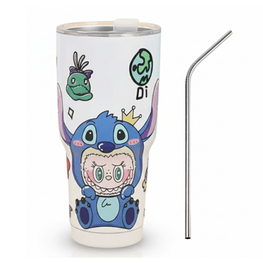 VASO TÉRMICO ACERO INOXIDABLE CON PAJILLA PERSONAL DISEÑO LABUBU PARA NIÑOS NIÑAS Y ADULTOS / AESTHETIC PORTA VASO SUPER KAWAII