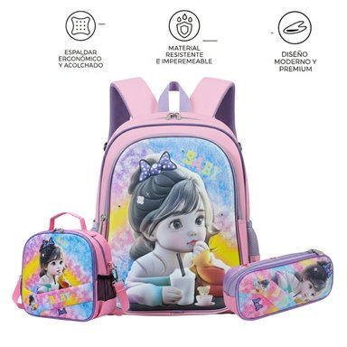 MOCHILA PARA NIÑOS 3 EN 1 MULTIPACK REGRESO AL COLEGIO MEGAPACK INFANTIL / LUCES