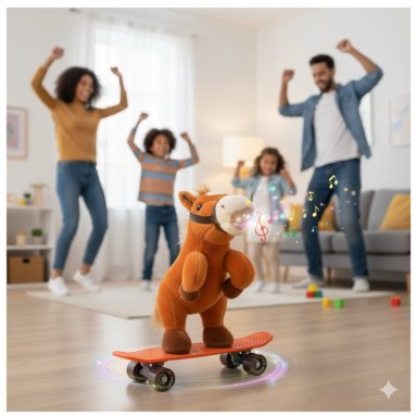 PELUCHE CABALLITO CON MONOPATIN PATINETA PARA NIÑOS -  MUSICAL GIRO 360º - 2