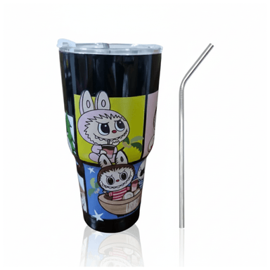 VASO TÉRMICO ACERO INOXIDABLE CON PAJILLA PERSONAL DISEÑO LABUBU PARA NIÑOS NIÑAS Y ADULTOS /  AESTHETIC PORTA VASO SUPER KAWAII