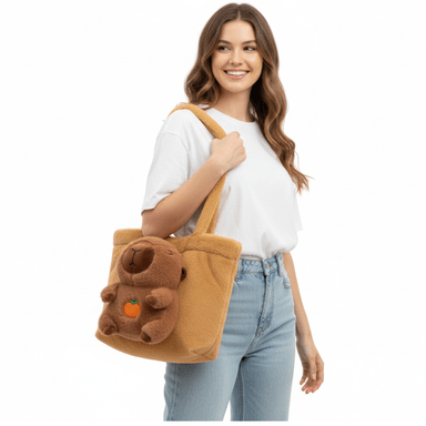 BOLSO PARA DAMA JUVENIL CON PELUCHE 3D DISEÑO CAPIBARA
