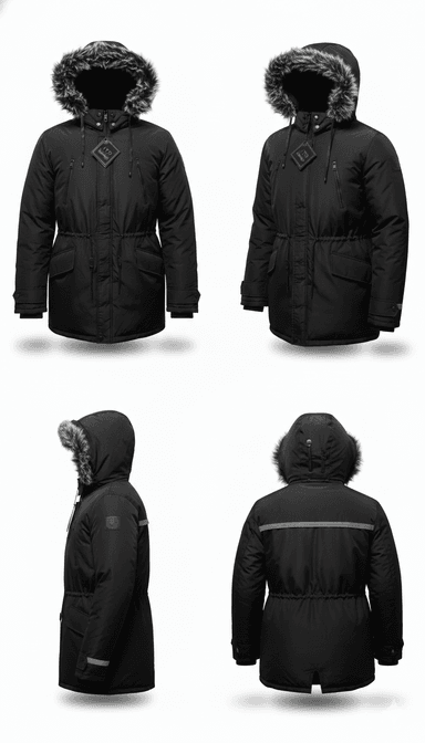 CASACA NEGRA TÉRMICA CON CAPUCHA DE PELUCHE – INVIERNO IMPERMEABLE TALLA L PEQUEÑA - 2
