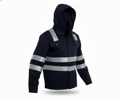 CASACA AZUL MARINO CON CINTA REFLECTIVA DE SEGURIDAD – TRABAJO INDUSTRIAL TALLA L PEQUEÑO - 1