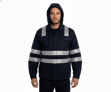 CASACA AZUL MARINO CON CINTA REFLECTIVA DE SEGURIDAD – TRABAJO INDUSTRIAL TALLA L PEQUEÑO - 5