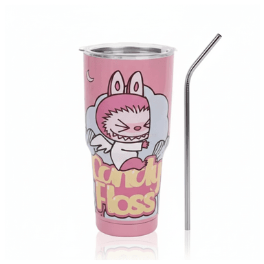 VASO TÉRMICO ACERO INOXIDABLE CON PAJILLA PERSONAL DISEÑO LABUBU PARA NIÑOS NIÑAS Y ADULTOS / AESTHETIC PORTA VASO SUPER KAWAII